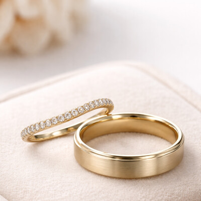 Alliance courbe or jaune 18 cts et diamants