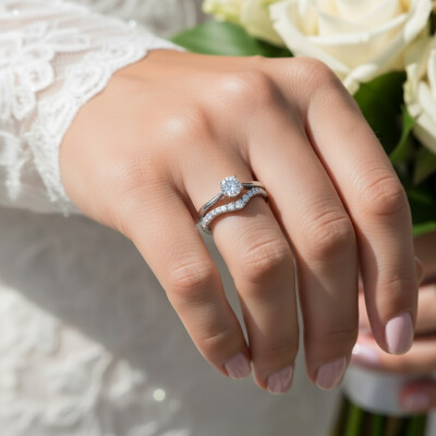 Alliance courbe en or blanc 18 carat et diamants