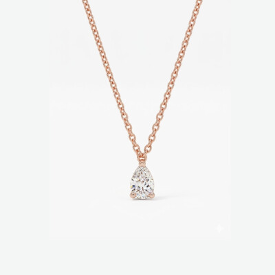 Collier or rose et diamant poire