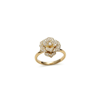 Bague fleur or jaune 18 cts et diamants