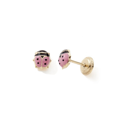 Boucles d’oreilles coccinelle laquée en or jaune