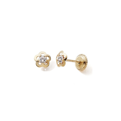 Boucles d'oreilles fleur or jaune et oxyde de zirconium