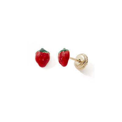 Boucles d'oreilles fraises or jaune 9 ct email
