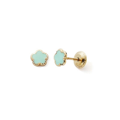 Boucles d'oreilles fleur vert d'eau or 9 cts