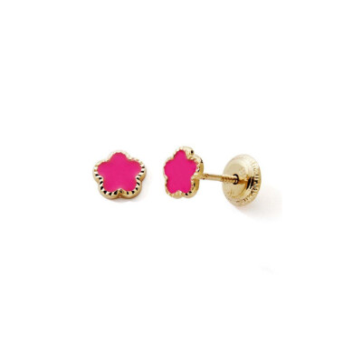 Boucles d'oreilles fleurs roses or 9 cts