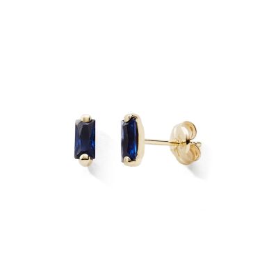 Boucles d'oreilles oxydes de zirconium bleu taille baguette sur or jaune 9ct
