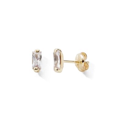 Boucles d'oreilles oxydes de zirconium blanches taille baguette sur or jaune 9ct