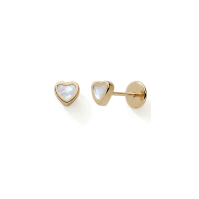Boucles d'oreilles or jaune 9 cts cœur nacre