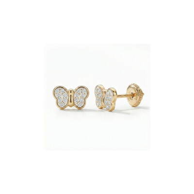 Boucles d'oreilles or jaune 9 cts papillons glitters