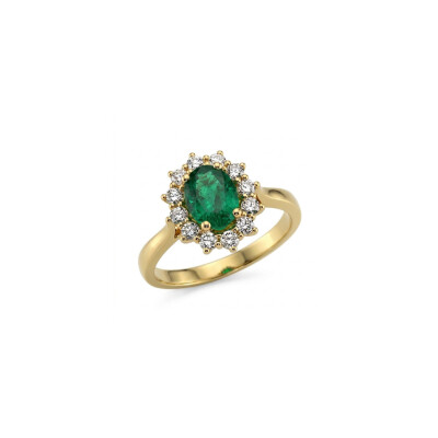 Bague or jaune 18 cts émeraude et diamants