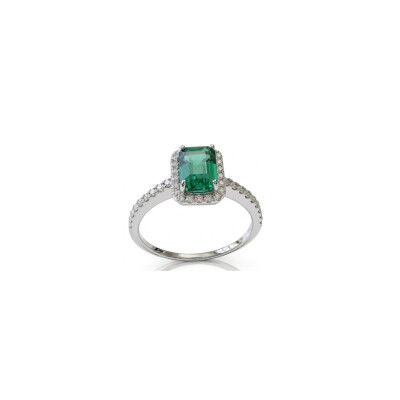 Bague or blanc 18 ct émeraude et diamants