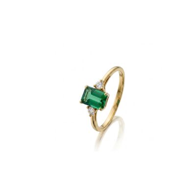 Bague or jaune 18 ct émeraude et diamants