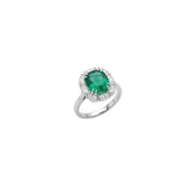 Bague or blanc 18 ct émeraude et diamants