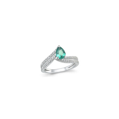 Bague or blanc 18 cts émeraude et diamants