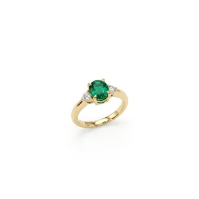 Bague or jaune 18 cts émeraude et diamants