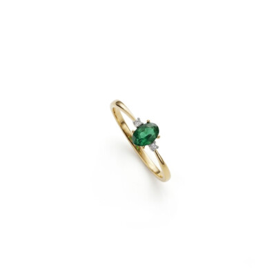 Bague or jaune 18 cts émeraude et diamants
