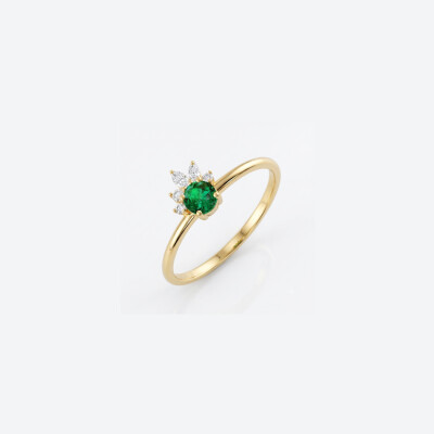 Bague or jaune 18 cts émeraude et diamants