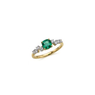 Bague en or jaune 18 cts émeraude et diamants