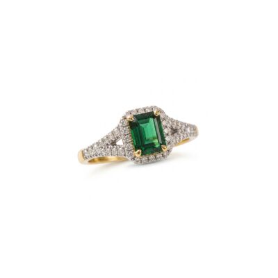 Bague or jaune 18 cts émeraude et diamants