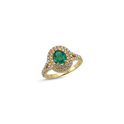 Bague or jaune 18 cts émeraude et diamants