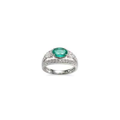 Bague or blanc 18 cts Emeraude et diamants
