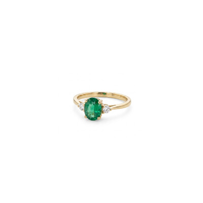 Bague or jaune 18 cts émeraude et diamants