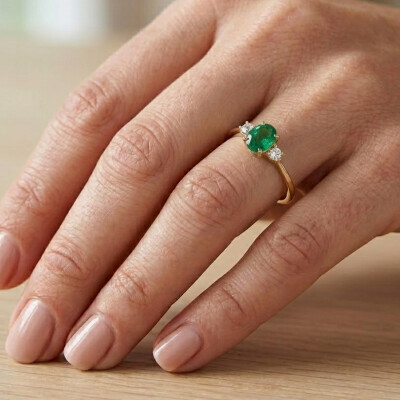 Bague or jaune 18 cts émeraude et diamants