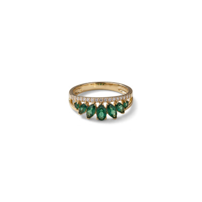 Bague or jaune 18 cts émeraudes et diamants