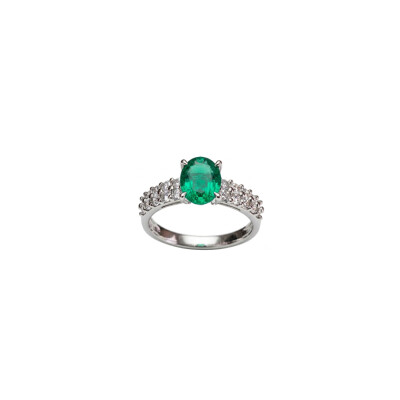 Bague or blanc 18 ct émeraude et diamants