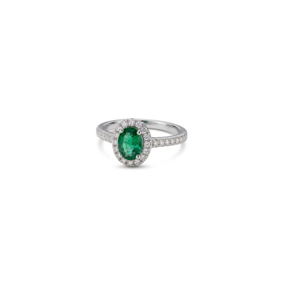 Bague or blanc 18 cts émeraude et diamants
