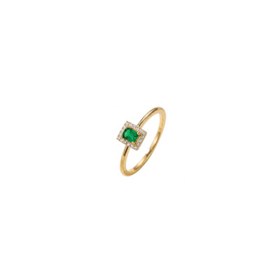 Bague or jaune 18 cts émeraude et diamants