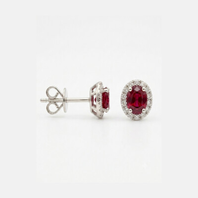 Boucles d'oreilles or blanc rubis et diamants