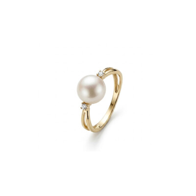 Bague or jaune perle de culture et diamants