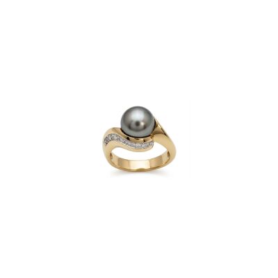 Bague or jaune perle de Tahiti et diamants