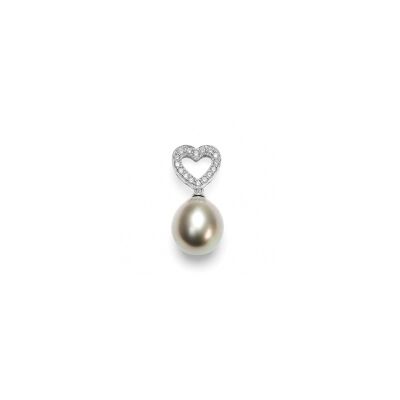 Pendentif or blanc perle de culture et diamants