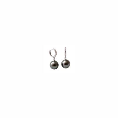 boucles d'oreilles or blanc perle de Tahiti et diamants