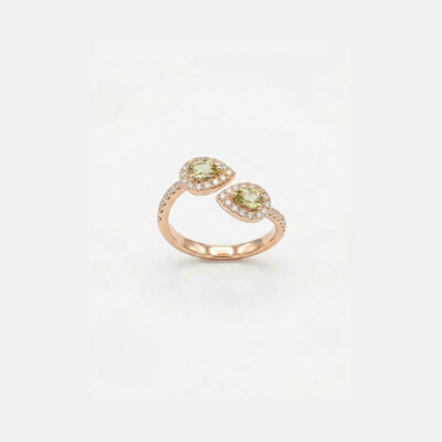 Bague or rose, saphir vert et diamants