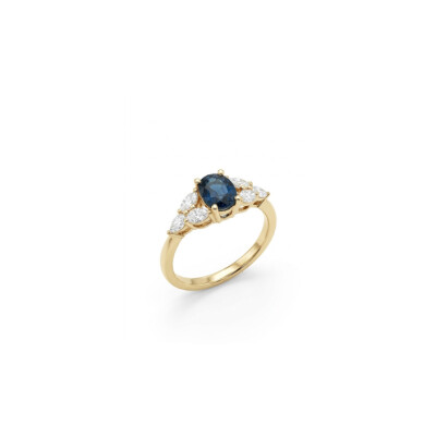 Bague or jaune, saphir et diamants