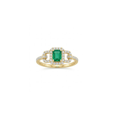 Bague or jaune émeraude et diamants