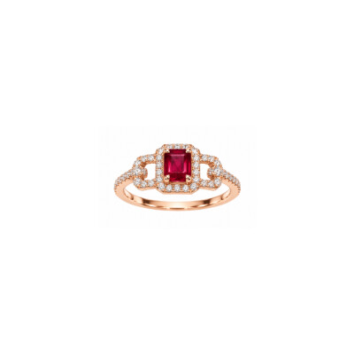 Bague or rose, rubis et diamants