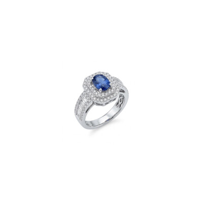 Bague or blanc saphir et diamants