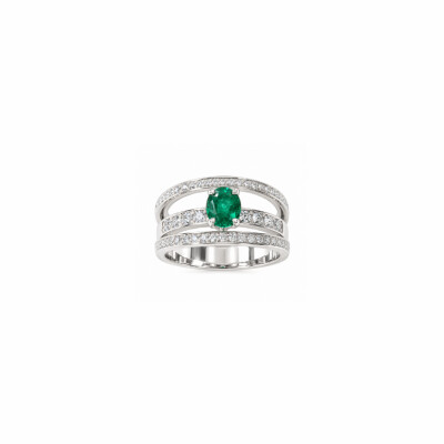 Bague or blanc émeraude et diamants