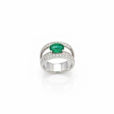 Bague or blanc émeraude et diamants