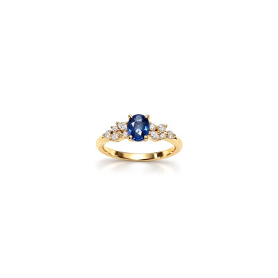 Bague or jaune saphir et diamants