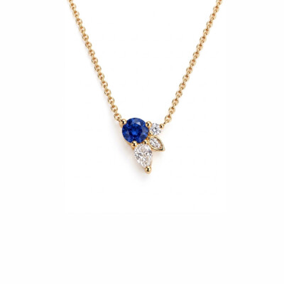 Collier or jaune et saphir et diamants