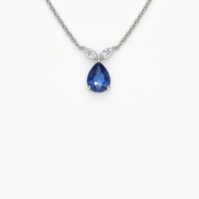 Collier or blanc, saphir et diamants