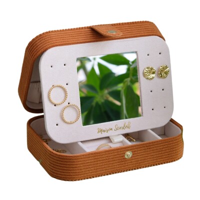 Boîte à bijoux - BRIGITTE - velours côtelé camel