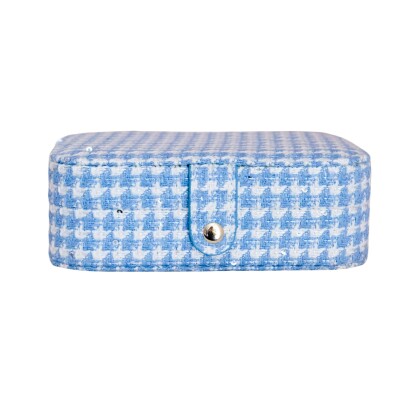 Boîte à bijoux - BRIGITTE - pied-de-poule bleu