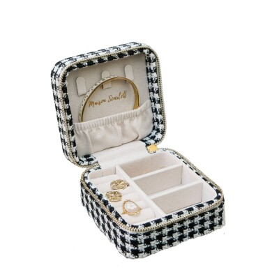 Boîte à bijoux - CORINNE - pied-de-poule noir