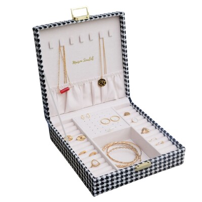 Boîte à bijoux - ANNE - pied-de-poule noir